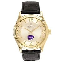 Kansas State Wildcats Gold-Tone Stainless Steel Watch with Black Leather