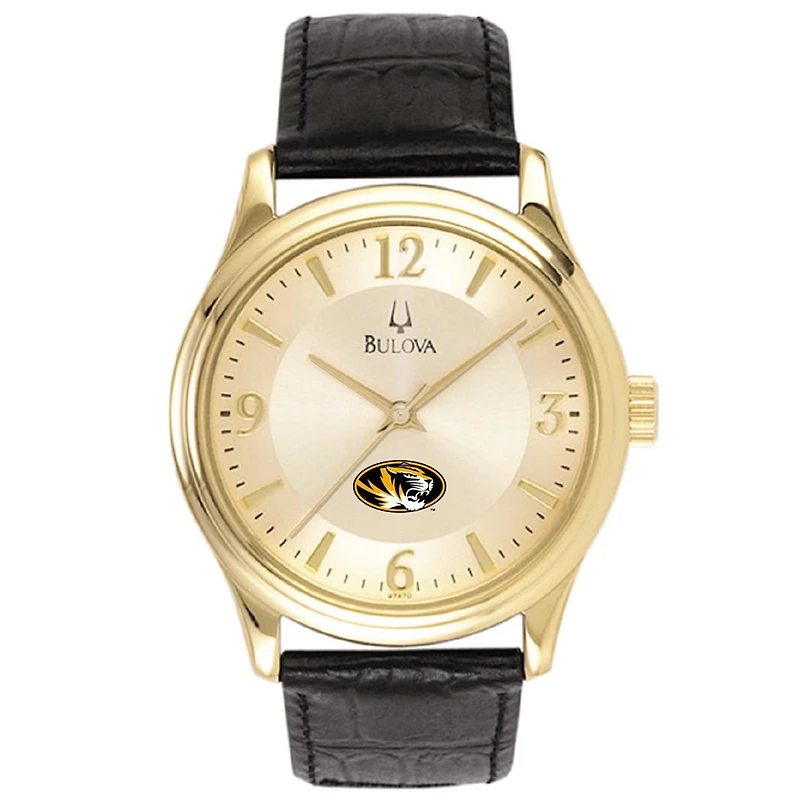 Missouri Tigers Gold-Tone Stainless Steel Watch with Black Leather