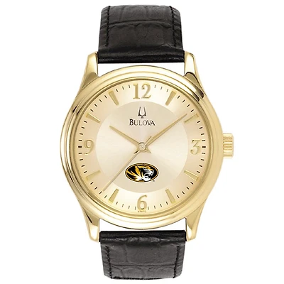 Missouri Tigers Gold-Tone Stainless Steel Watch with Black Leather
