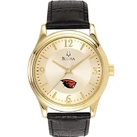 Oregon State Beavers Gold-Tone Stainless Steel Watch with Black Leather