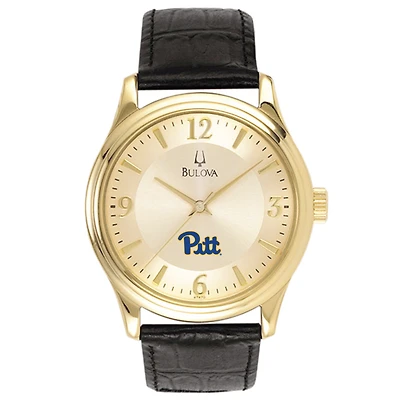 Pitt Panthers Gold-Tone Stainless Steel Watch with Black Leather