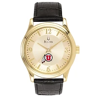 Utah Utes Gold-Tone Stainless Steel Watch with Black Leather