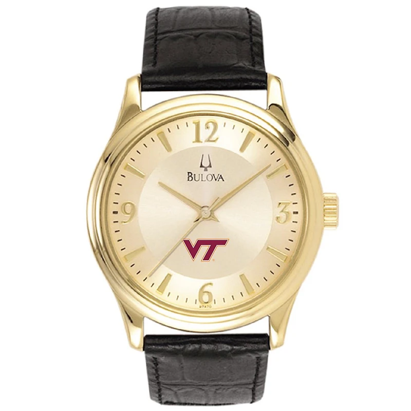 Virginia Tech Hokies Gold-Tone Stainless Steel Watch with Black Leather