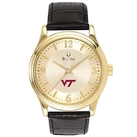 Virginia Tech Hokies Gold-Tone Stainless Steel Watch with Black Leather