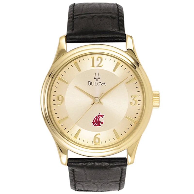 Washington State Cougars Gold-Tone Stainless Steel Watch with Black Leather