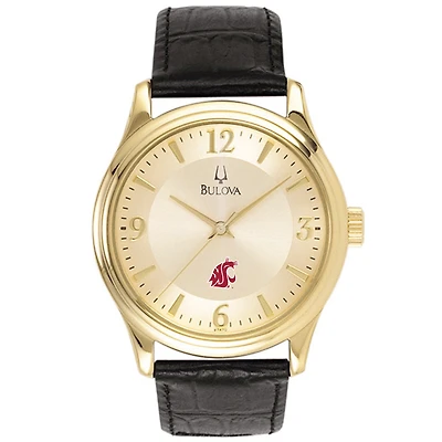 Washington State Cougars Gold-Tone Stainless Steel Watch with Black Leather