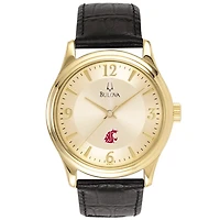 Washington State Cougars Gold-Tone Stainless Steel Watch with Black Leather