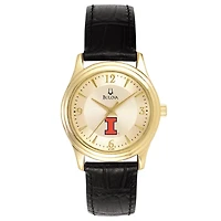 Women's Bulova Gold/Black Illinois Fighting Illini Stainless Steel Watch with Leather Band
