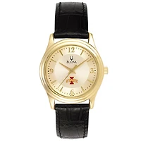 Women's Bulova Gold/Black Iowa State Cyclones Stainless Steel Watch with Leather Band