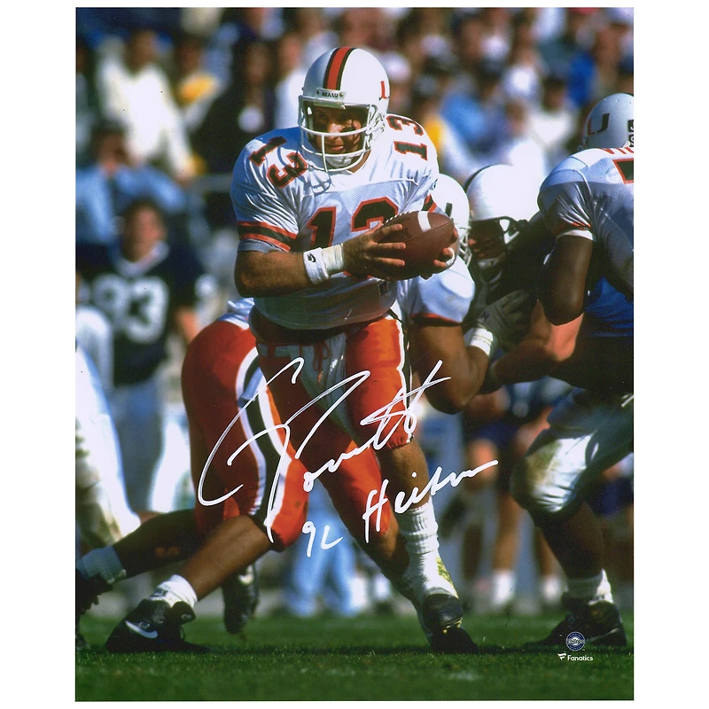 Gino Torretta Miami Hurricanes Autographed 8" x 10" Dropback Photograph with "92 Heisman" Inscription