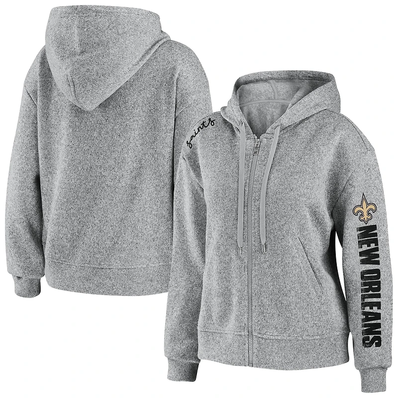 Women's WEAR by Erin Andrews Heathered Gray New Orleans Saints Full-Zip Hoodie