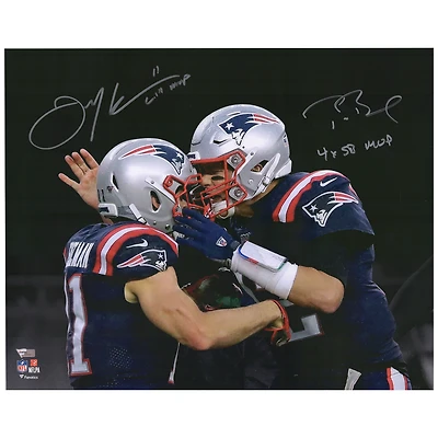 Tom Brady & Julian Edelman New England Patriots Autographed 16" x 20" Spotlight Photograph with Super Bowl MVP Inscriptions