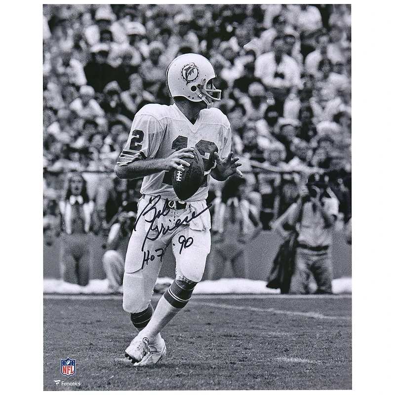 Bob Griese Miami Dolphins Autographed 16" x 20" Black & White Passing Photograph with "HOF 90" Inscription