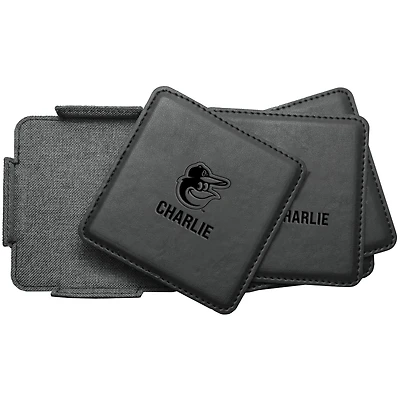 Baltimore Orioles 4-Pack Personalized Leather Coaster Set