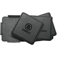 Boston Bruins 4-Pack Personalized Leather Coaster Set