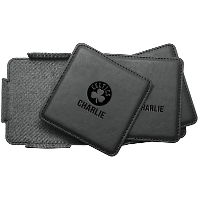 Boston Celtics 4-Pack Personalized Leather Coaster Set