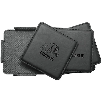 Bowie State Bulldogs 4-Pack Personalized Leather Coaster Set