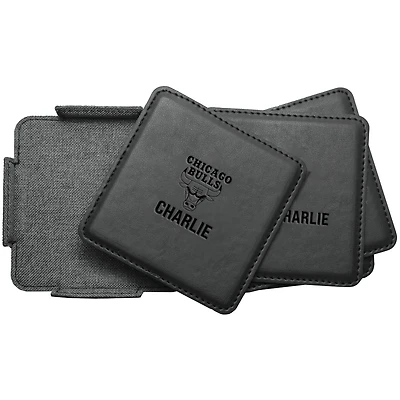Chicago Bulls 4-Pack Personalized Leather Coaster Set