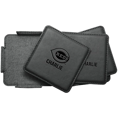 Cincinnati Reds 4-Pack Personalized Leather Coaster Set