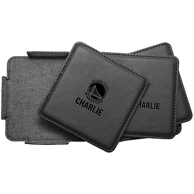 Golden State Warriors 4-Pack Personalized Leather Coaster Set