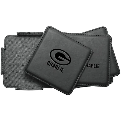 Green Bay Packers 4-Pack Personalized Leather Coaster Set
