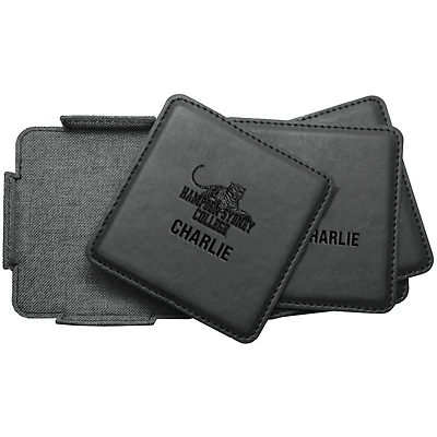 Hampden-Sydney College Tigers 4-Pack Personalized Leather Coaster Set