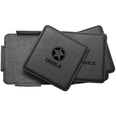Houston Astros 4-Pack Personalized Leather Coaster Set