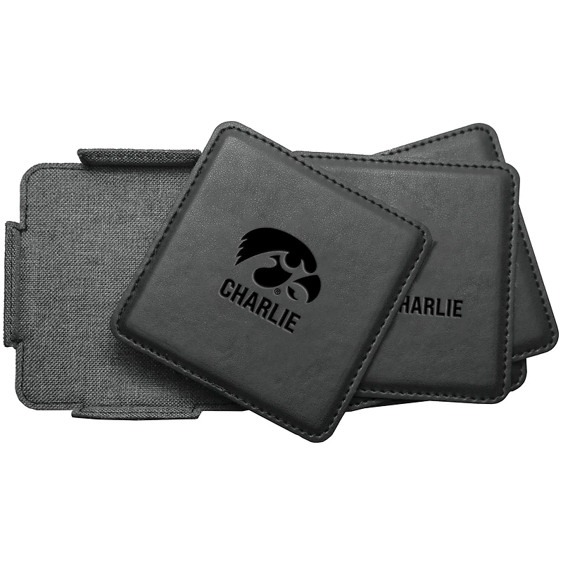 Iowa Hawkeyes 4-Pack Personalized Leather Coaster Set
