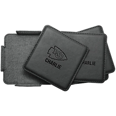 Kansas City Chiefs 4-Pack Personalized Leather Coaster Set