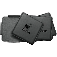 Kansas Jayhawks 4-Pack Personalized Leather Coaster Set