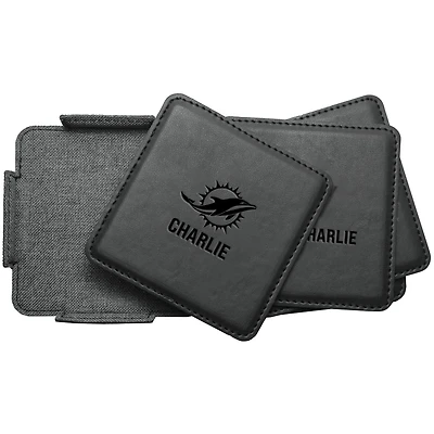 Miami Dolphins 4-Pack Personalized Leather Coaster Set