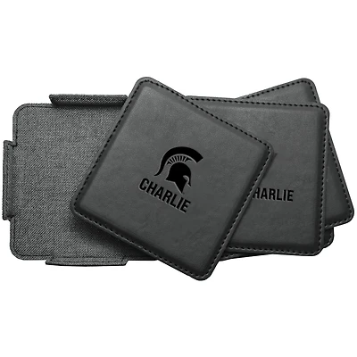 Michigan State Spartans 4-Pack Personalized Leather Coaster Set