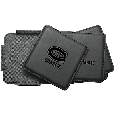 Montreal Canadiens 4-Pack Personalized Leather Coaster Set