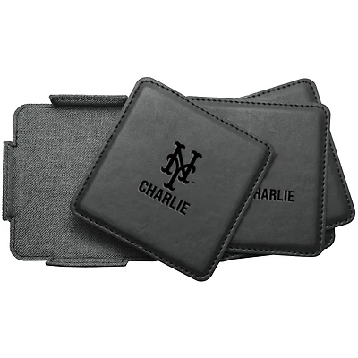 New York Mets 4-Pack Personalized Leather Coaster Set