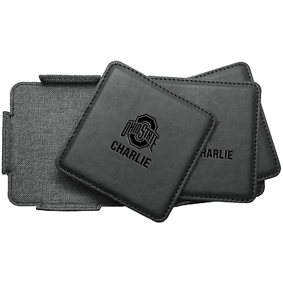 Ohio State Buckeyes 4-Pack Personalized Leather Coaster Set