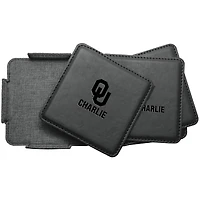 Oklahoma Sooners 4-Pack Personalized Leather Coaster Set