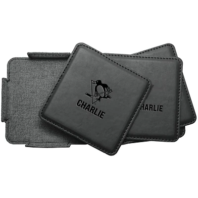 Pittsburgh Penguins 4-Pack Personalized Leather Coaster Set