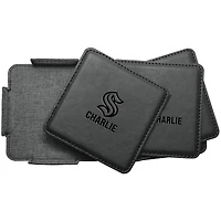 Seattle Kraken 4-Pack Personalized Leather Coaster Set