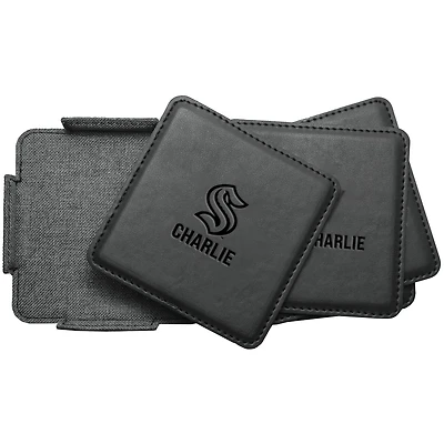 Seattle Kraken 4-Pack Personalized Leather Coaster Set
