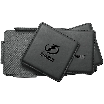 Tampa Bay Lightning 4-Pack Personalized Leather Coaster Set