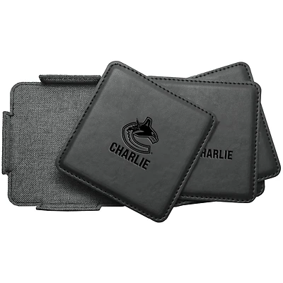 Vancouver Canucks 4-Pack Personalized Leather Coaster Set