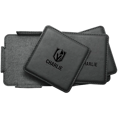 Vegas Golden Knights 4-Pack Personalized Leather Coaster Set