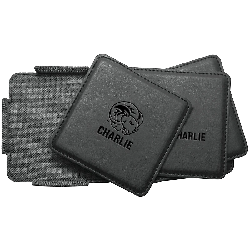 Winston-Salem State Rams 4-Pack Personalized Leather Coaster Set