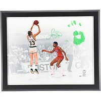 Larry Bird Boston Celtics Autographed 20" x 24" Shot vs. Dr. J Gallery Wrapped Canvas with Green Acrylic Paint Hand Print