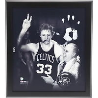 Larry Bird Boston Celtics Autographed Framed 20" x 24" Cigar Celebration with Red Gallery Wrapped Canvas and White Acrylic Paint Hand Print
