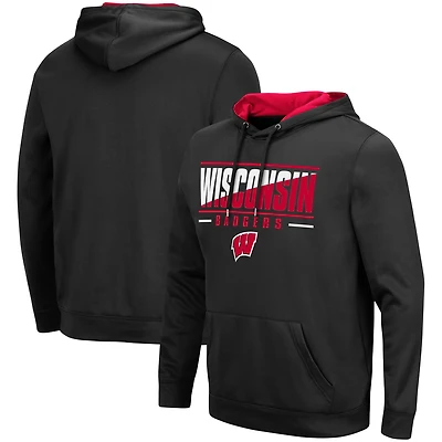 Men's Colosseum Black Wisconsin Badgers Slash Stack 2.0 Pullover Hoodie