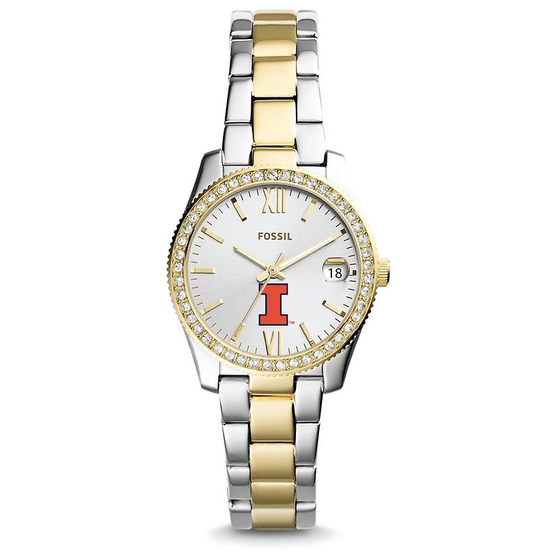 Women's Fossil Illinois Fighting Illini Scarlette Mini Two Tone Stainless Steel Watch