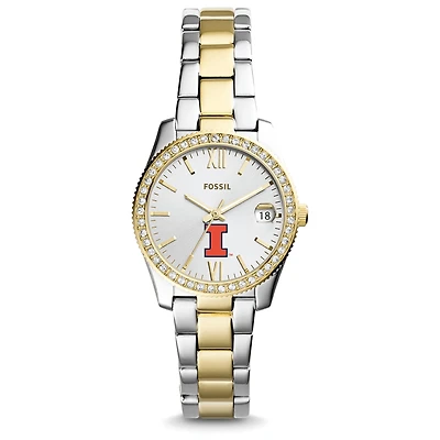 Women's Fossil Illinois Fighting Illini Scarlette Mini Two Tone Stainless Steel Watch