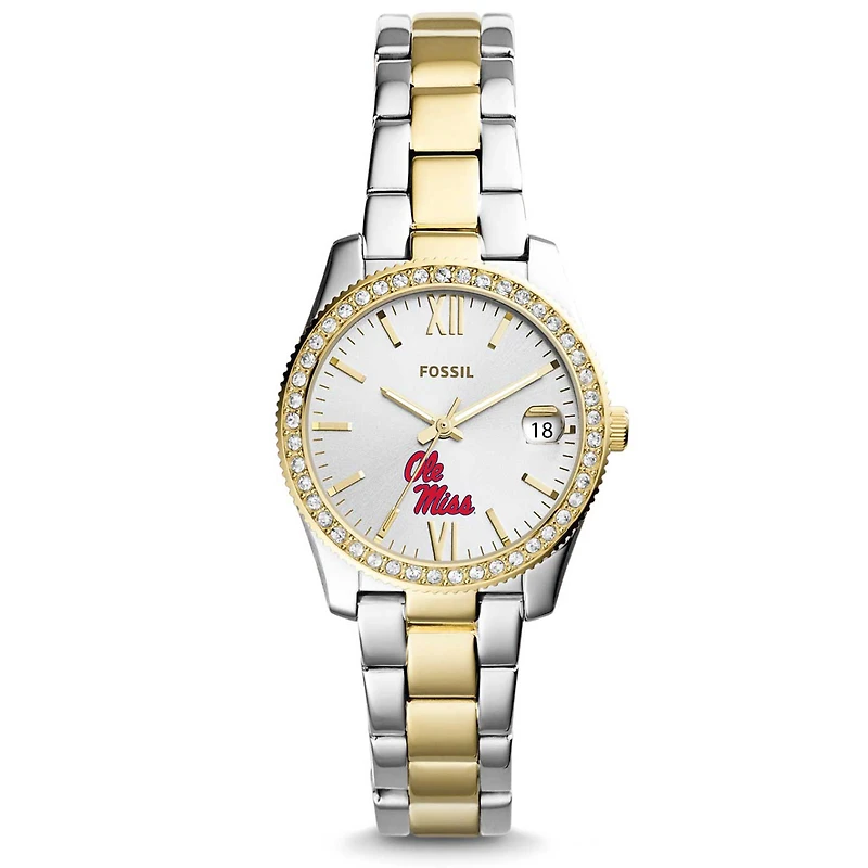 Women's Fossil Ole Miss Rebels Scarlette Mini Two Tone Stainless Steel Watch