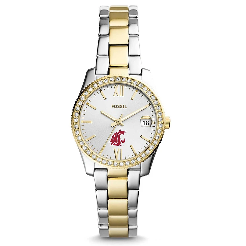 Women's Fossil Washington State Cougars Scarlette Mini Two Tone Stainless Steel Watch